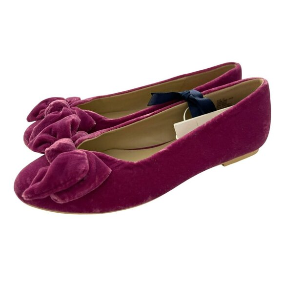 Janie and Jack $69 Velvet Bow-Accent Ballet Flats In Magenta NEW - Picture 3 of 9